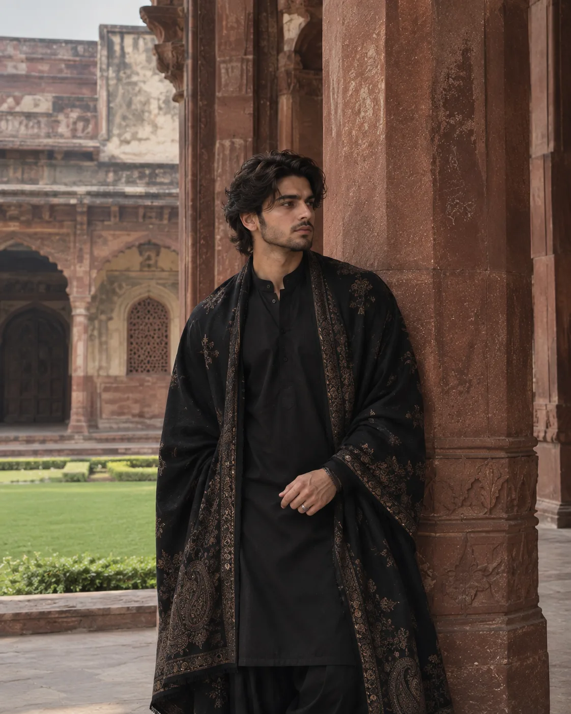 Regal Portrait in a Sandstone Courtyard
