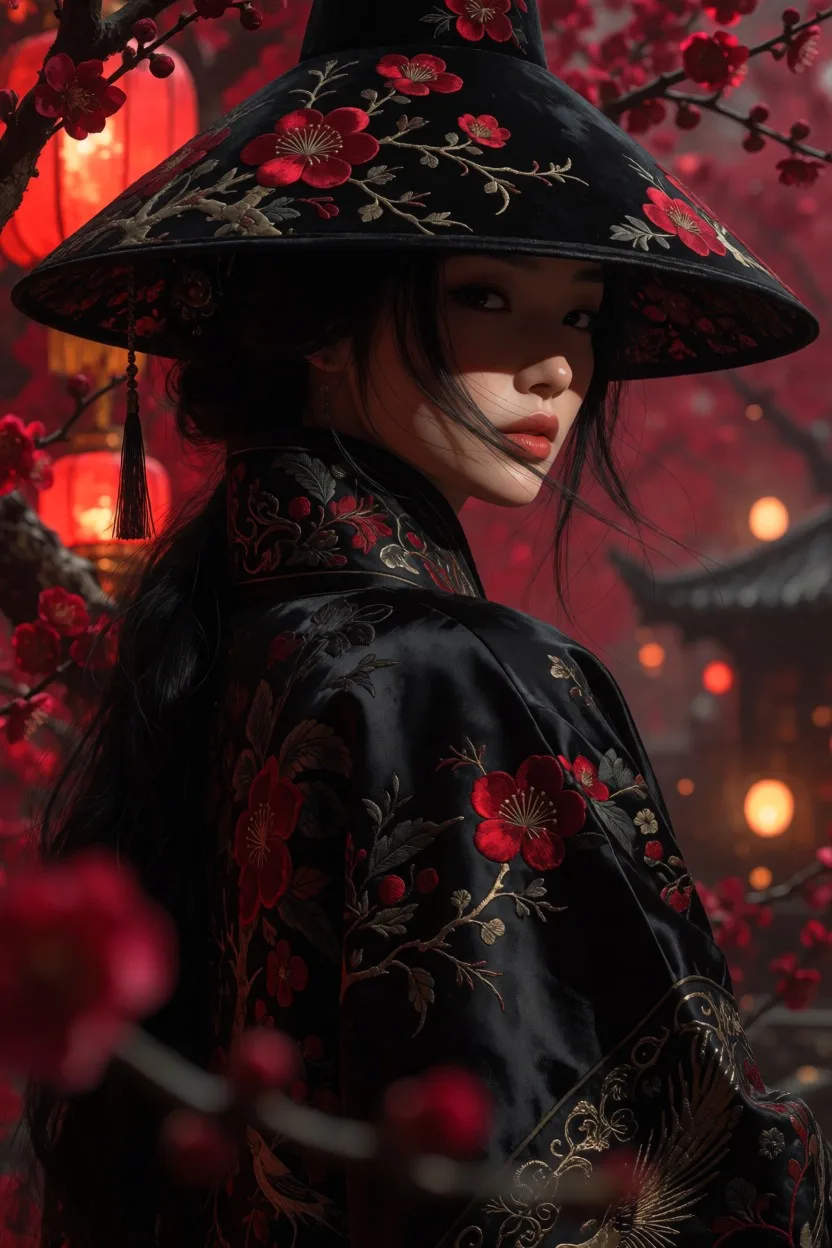 Cinematic Portrait: Woman in Traditional East Asian Attire