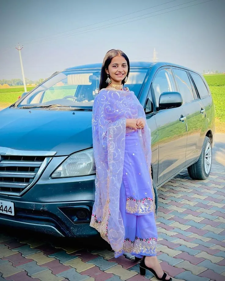 Elegant Pastel Ethnic Car Silhouette Aesthetic, Radiant Lavender Salwar Suit Outdoor Portrait, Countryside Daybreak Ethn