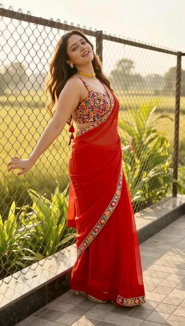 Graceful Outdoor Portrait of an Indian Woman in a Red Saree