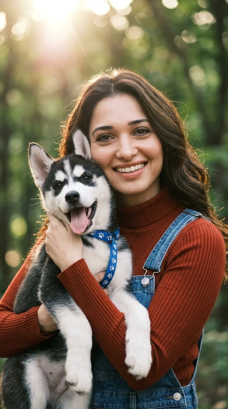 🐶🤎 Warm Vintage Girl & Husky Instagram Portrait Prompt 📸✨