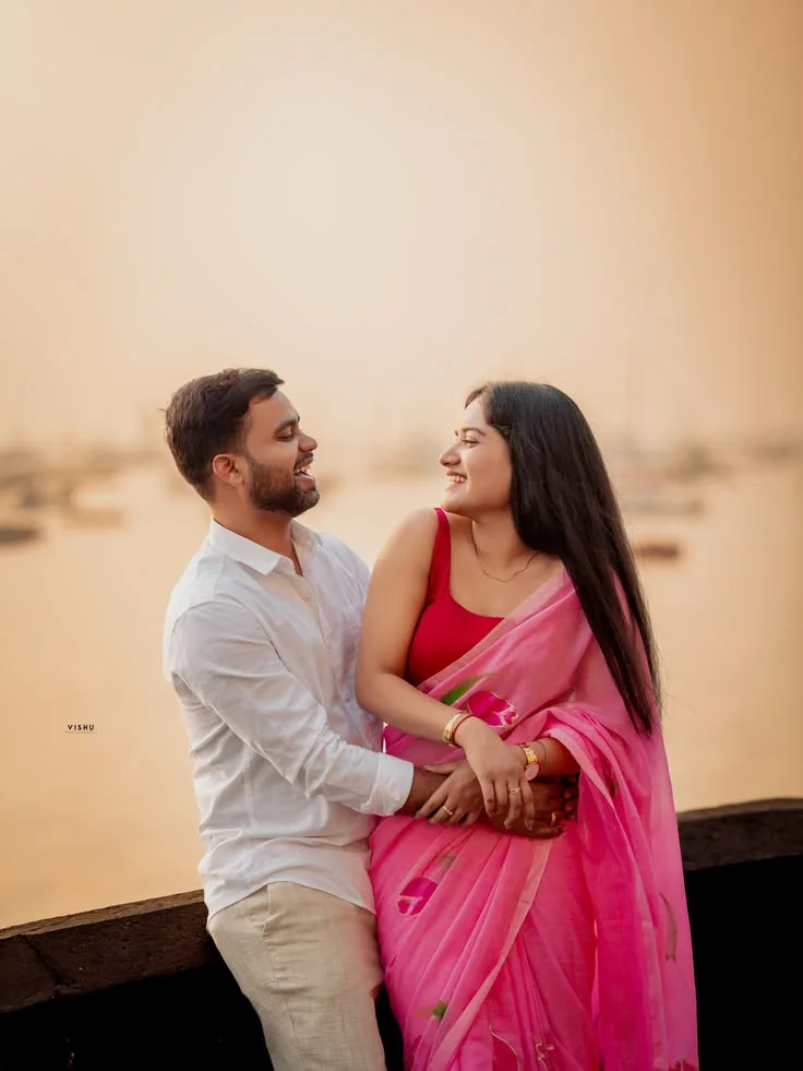 Candid Outdoor Pre-Wedding Portrait of Young Couple at Gateway of India