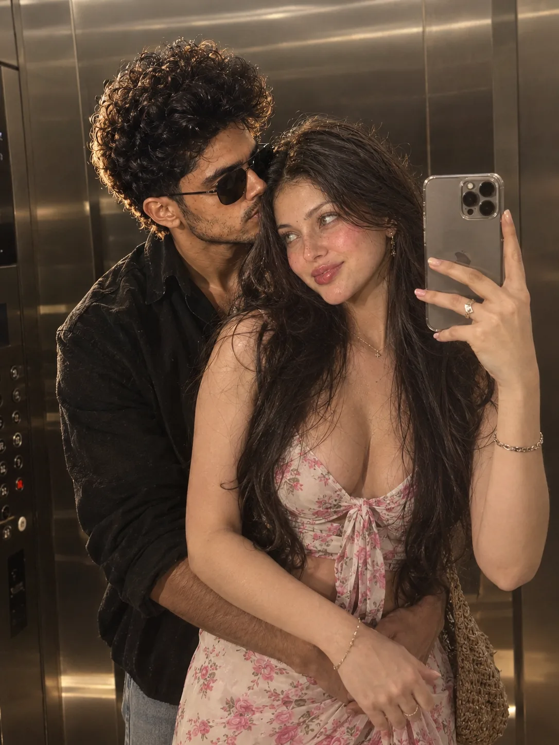 Romantic mirror selfie portrait of a young couple
