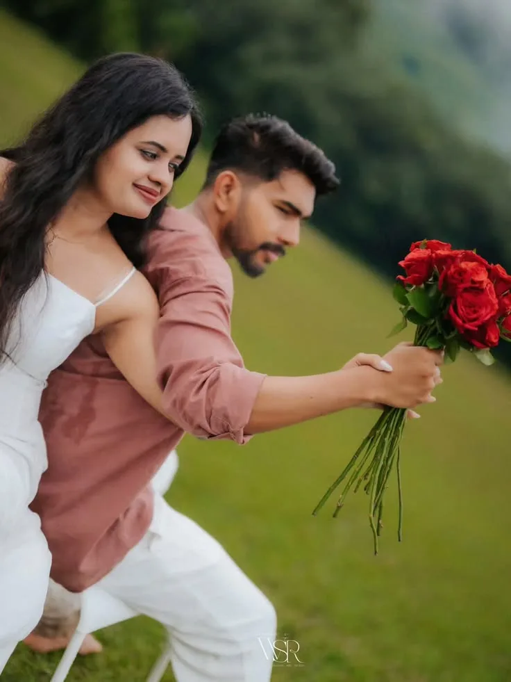 Candid Monsoon Meadow Pre-Wedding Portrait of Young Indian Couple