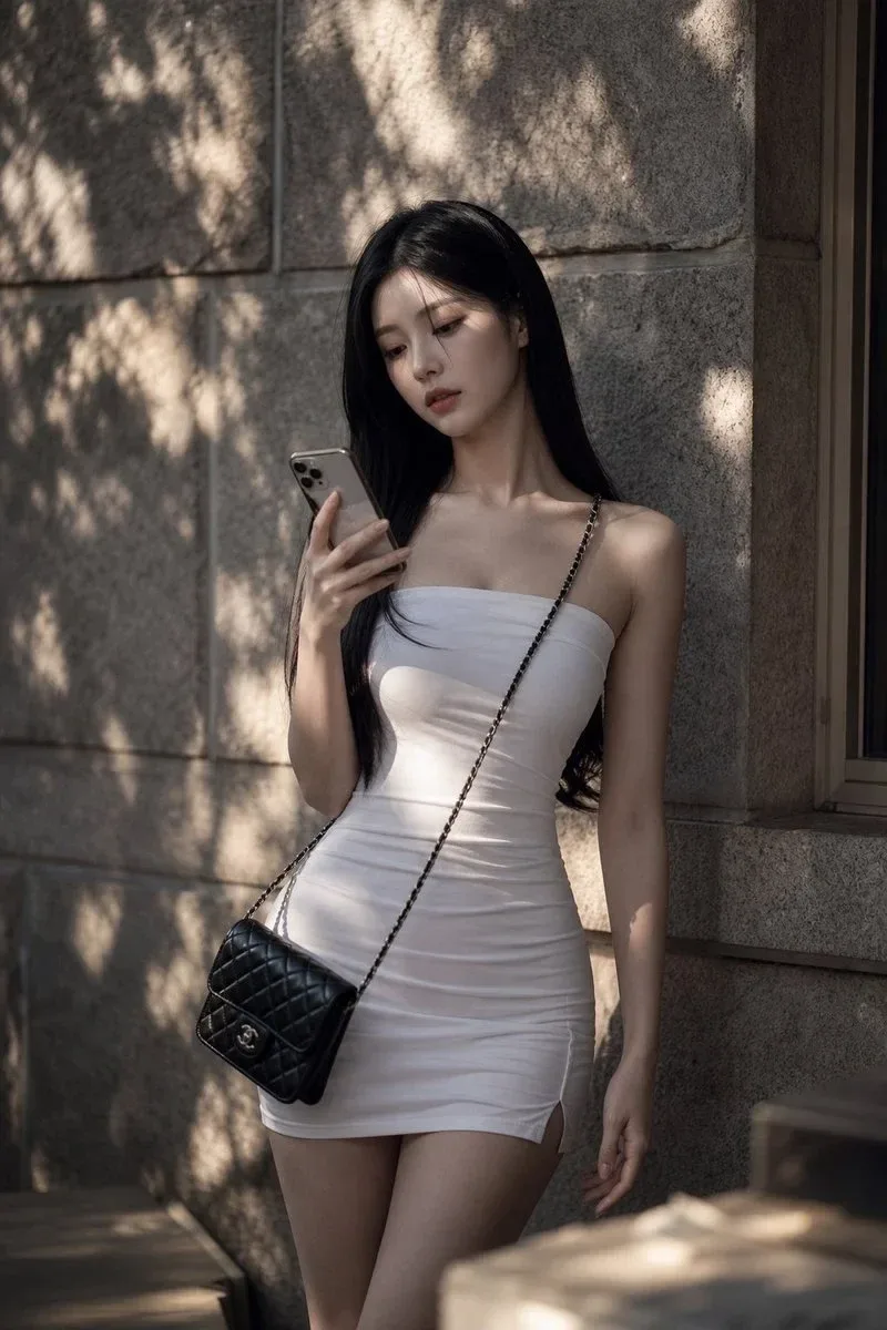 Realistic Photography, Portrait of a Beautiful Korean Idol with Long Sleek.