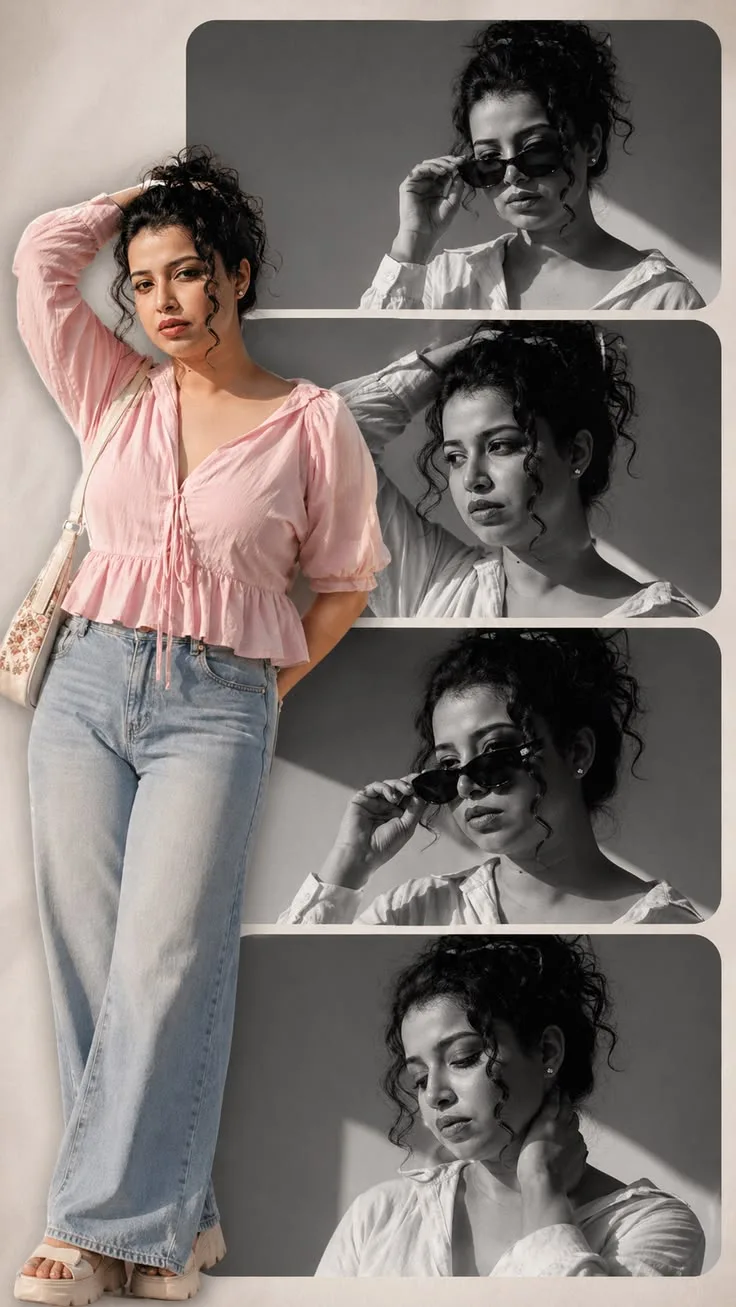 Editorial Portrait Collage – Pink Fashion & Monochrome Mood