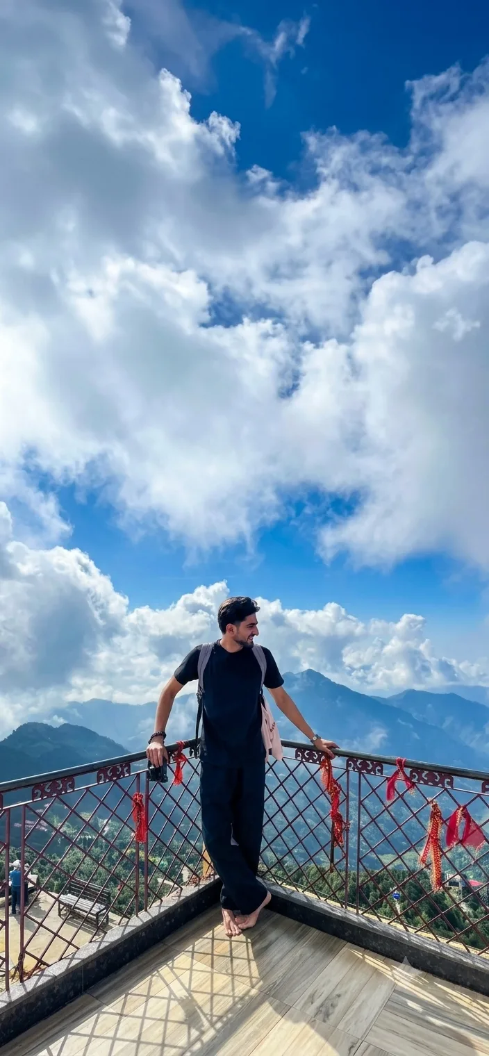 Candid Mountain Viewpoint Portrait of Young Man on High Observation Deck