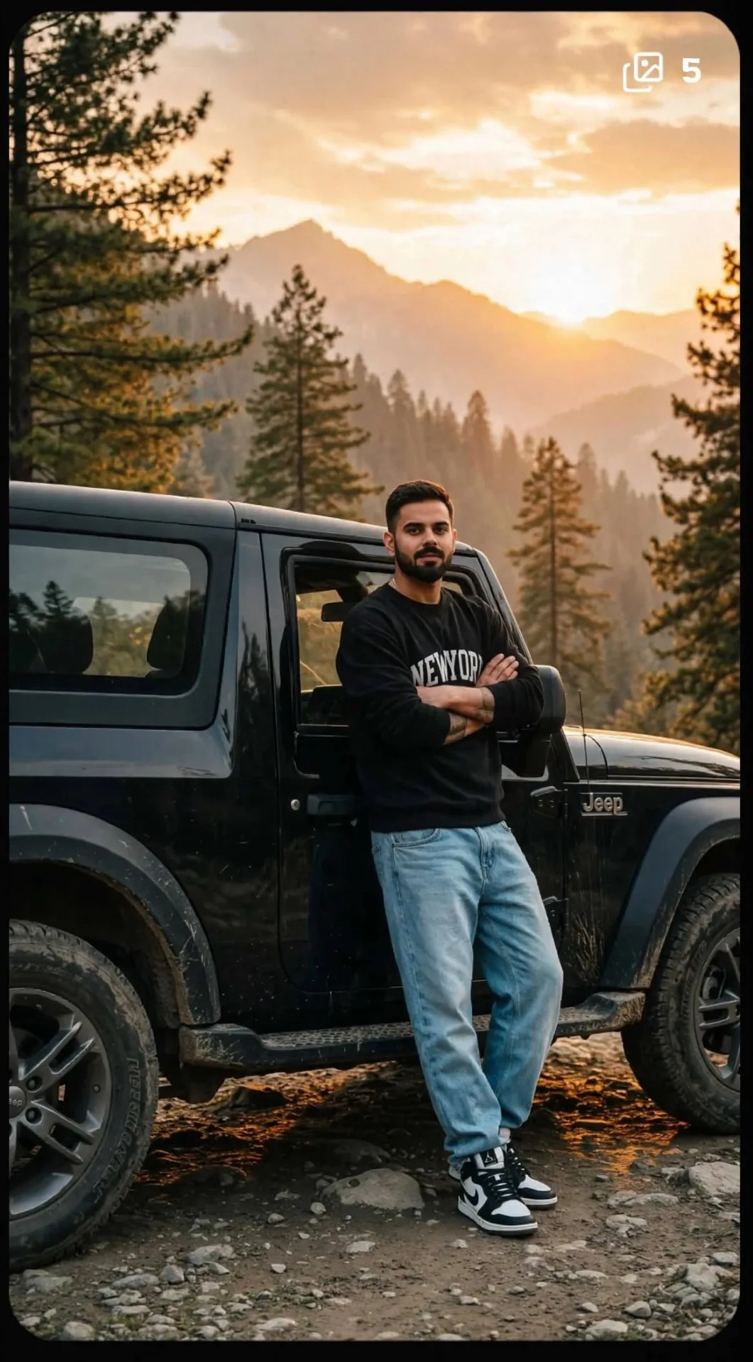 Golden Hour Jeep Portrait - Cinematic Mountain Sunset
