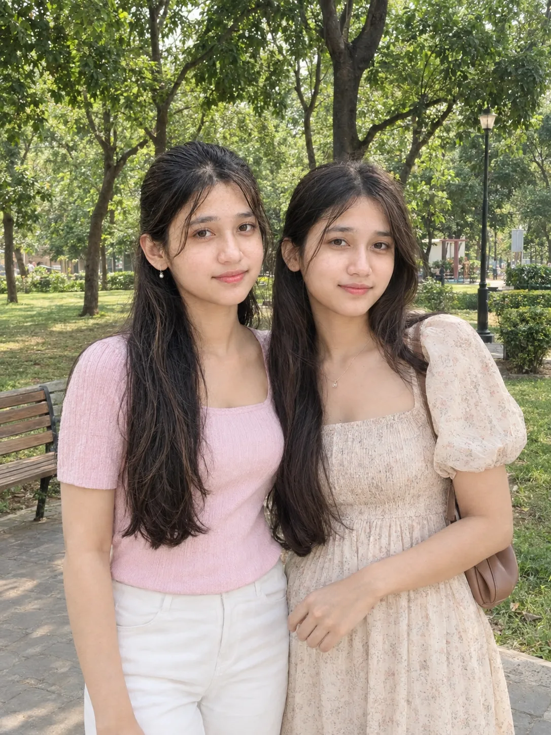 Ultra Realistic Two Girls Park Day Shot