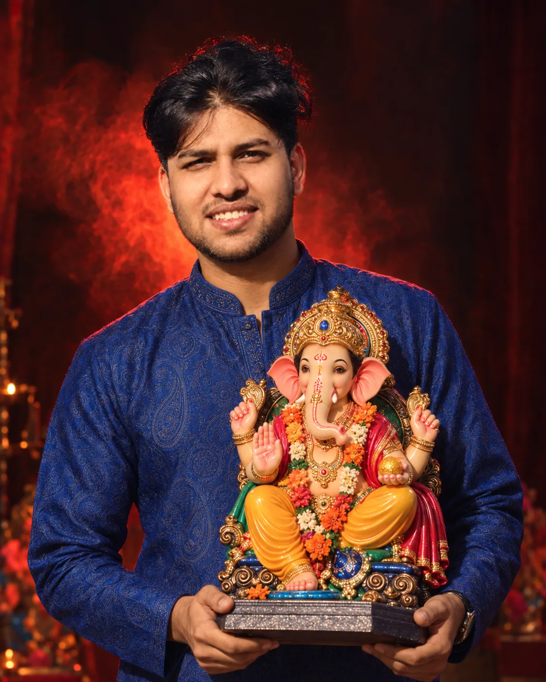 Royal Ganpati Blue Traditional Portrait