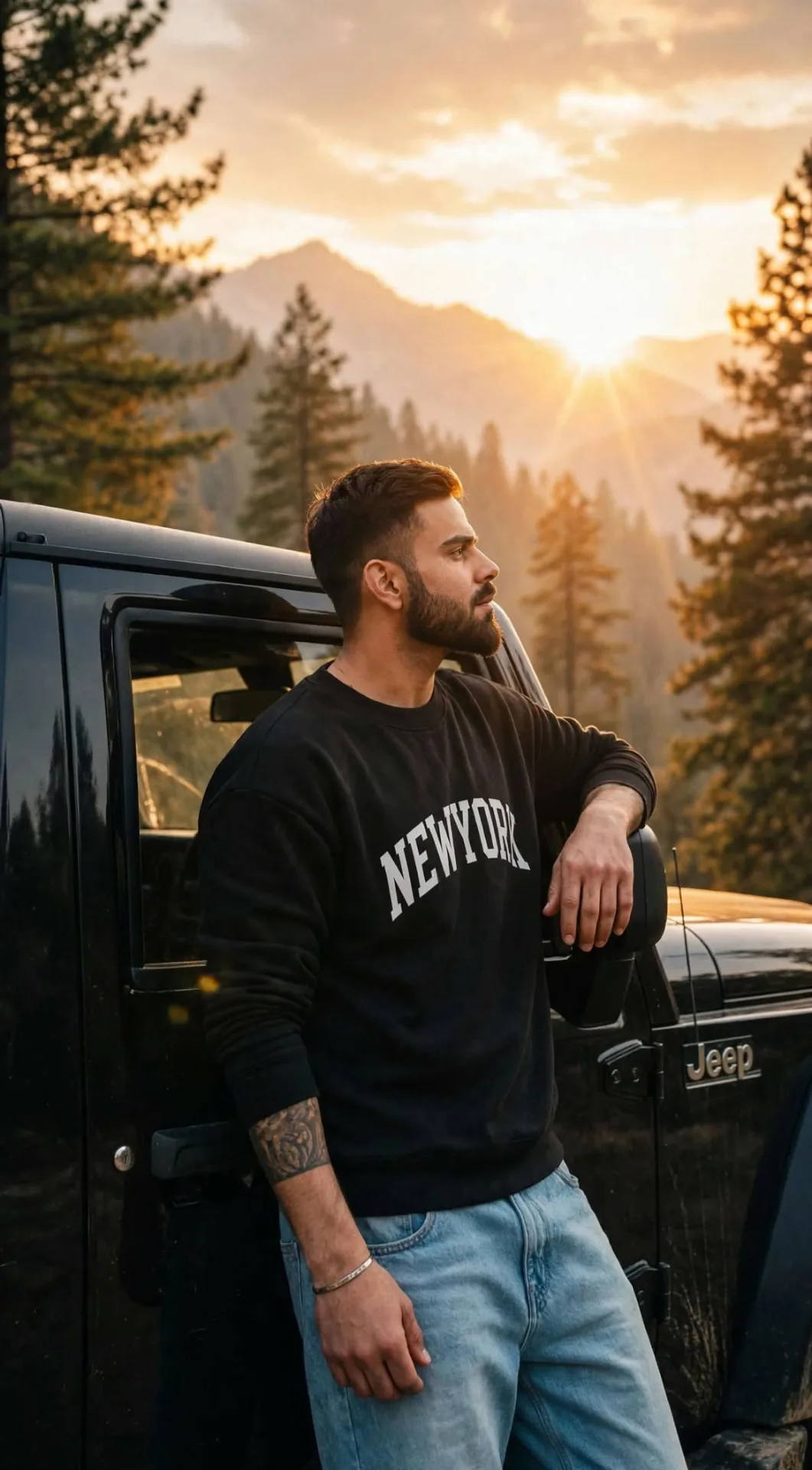 Golden Hour Jeep Portrait - Cinematic Mountain Sunset