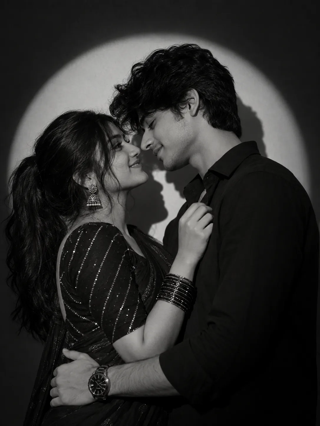 Ultra realistic black and white portrait of a young couple