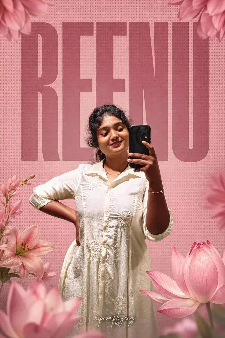 Candid Mirror Selfie of Reenu with Pink Florals