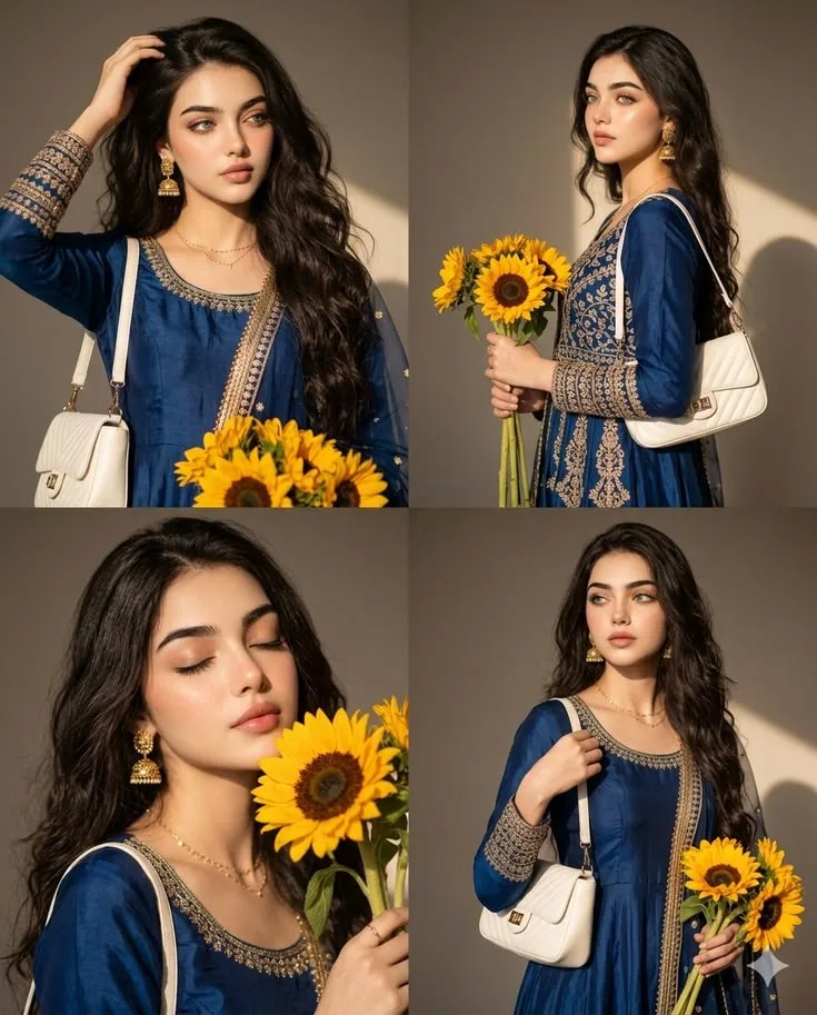 Blue Anarkali Sunflower Aesthetic 🌻💙