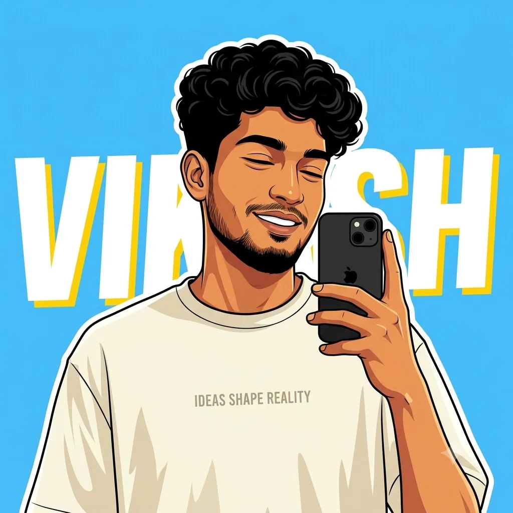 Vector Art Mirror Selfie Illustration of Young Man with Typography