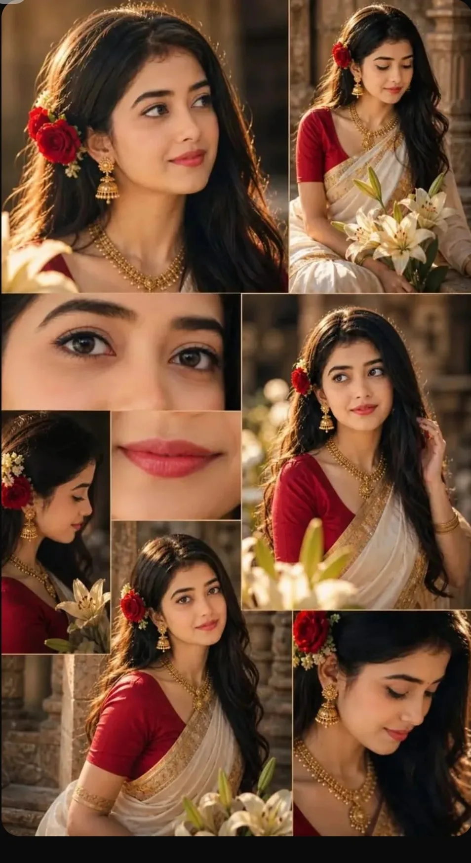 Timeless Indian Elegance — White Saree & Red Roses