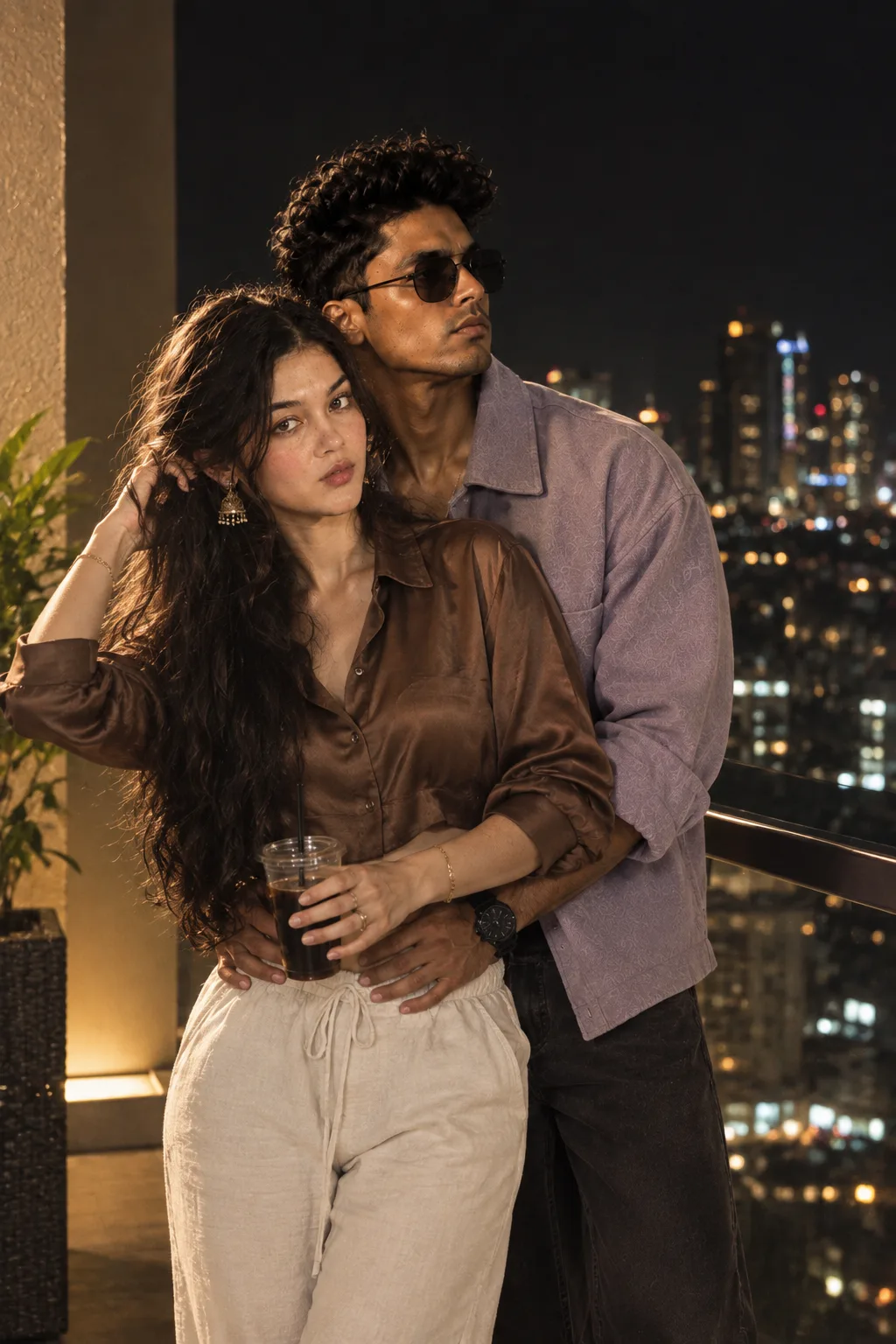 Ultra realistic cinematic nighttime couple portrait