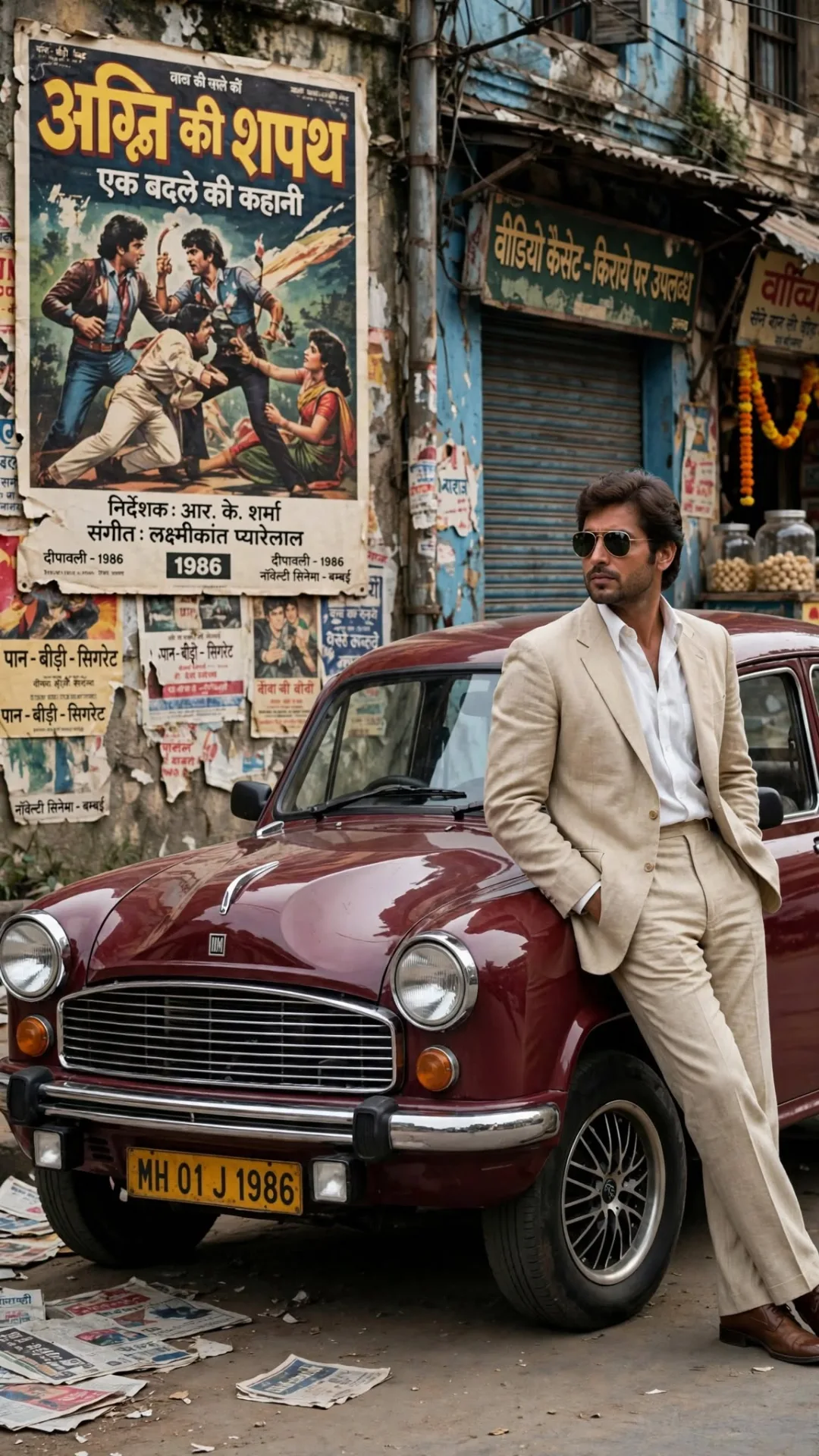 1980s Bombay Hero - Beige Blazer Retro Portrait