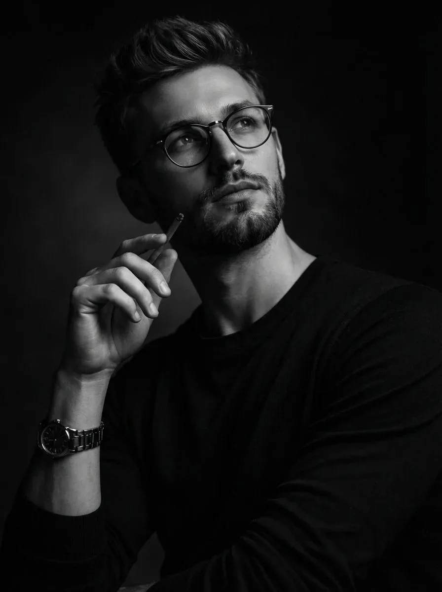 Fashion Editorial Black-and-White Thoughtful Man Portrait