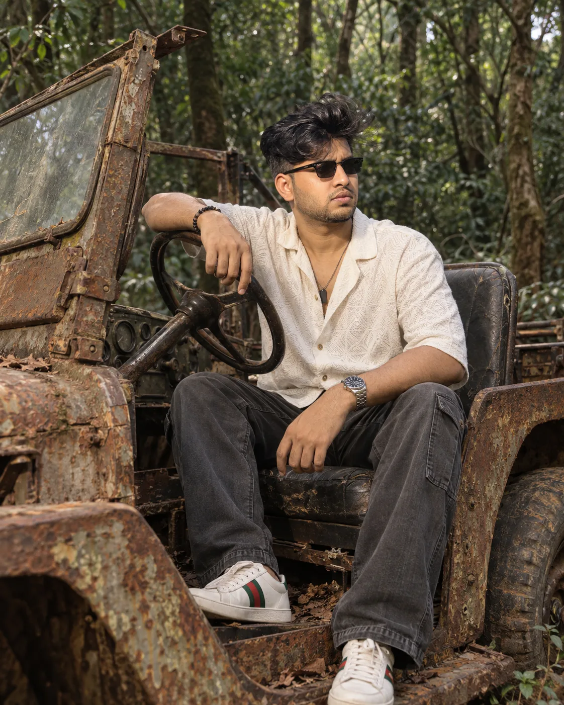 Vintage Off-Road Jeep Forest Portrait