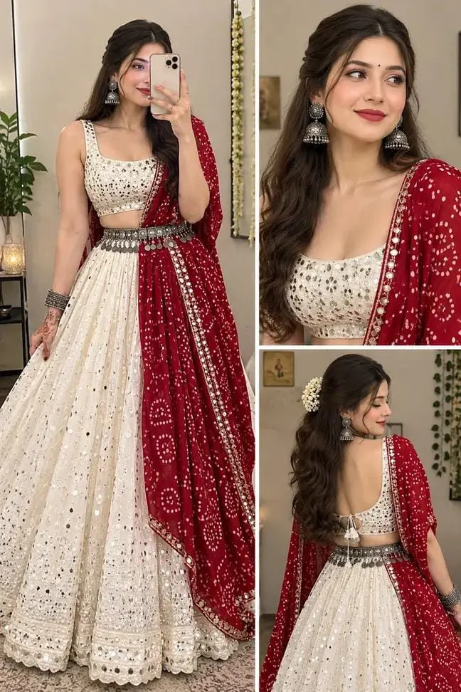 Elegant Red & Ivory Lehenga Fashion Portrait