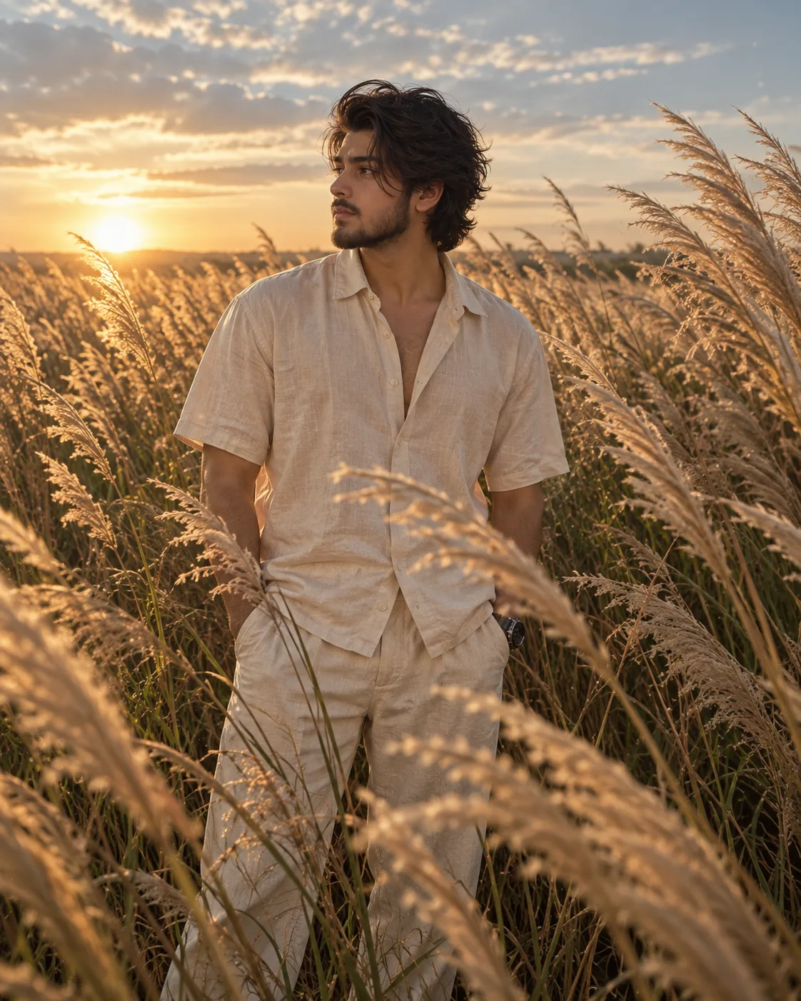 Golden-Hour Pampas Field Portrait
