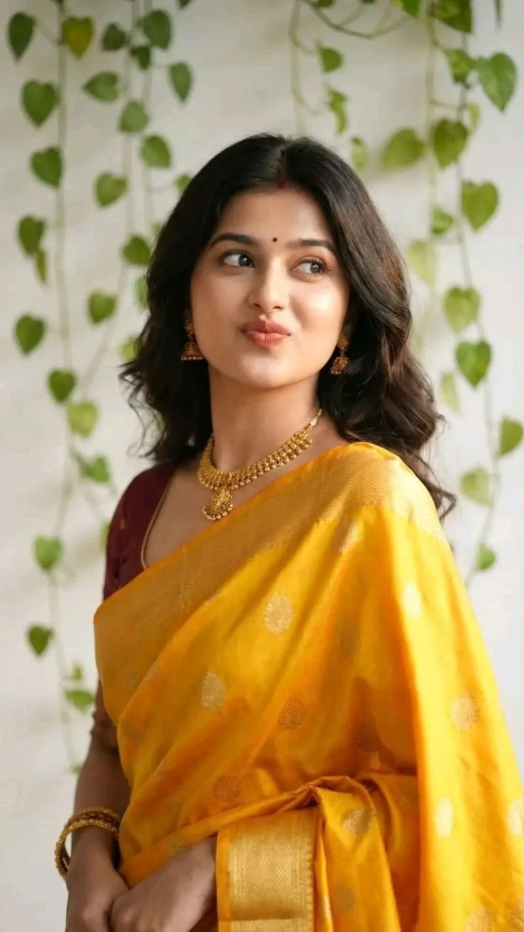 Golden Elegance Yellow Silk Saree Portrait