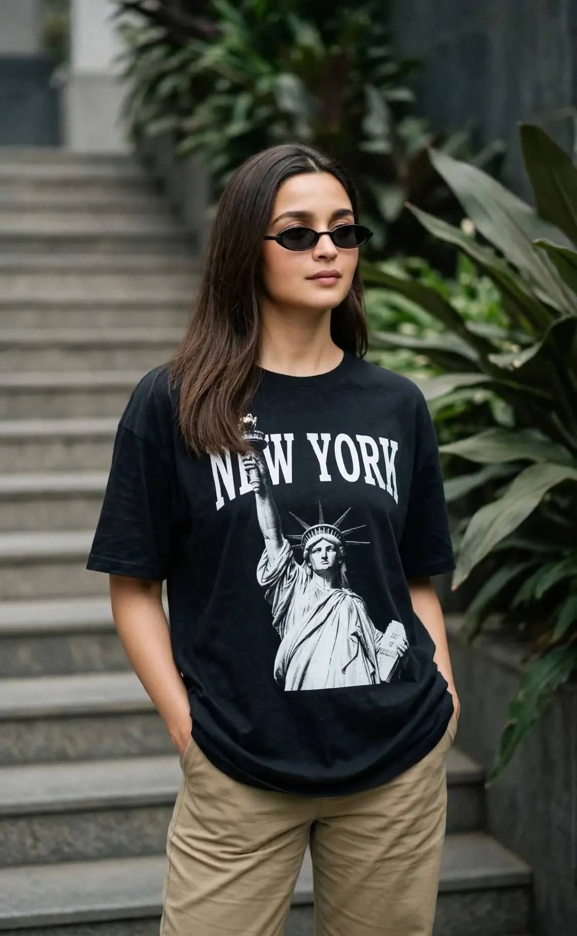 Casual Street Style Portrait - Black New York Tee