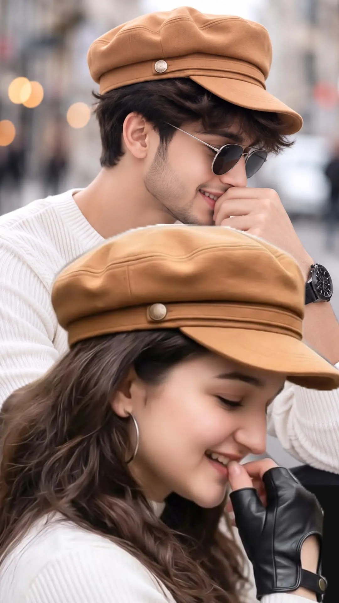 Matching Autumn Style: A Cozy Couple in Baker Boy Caps