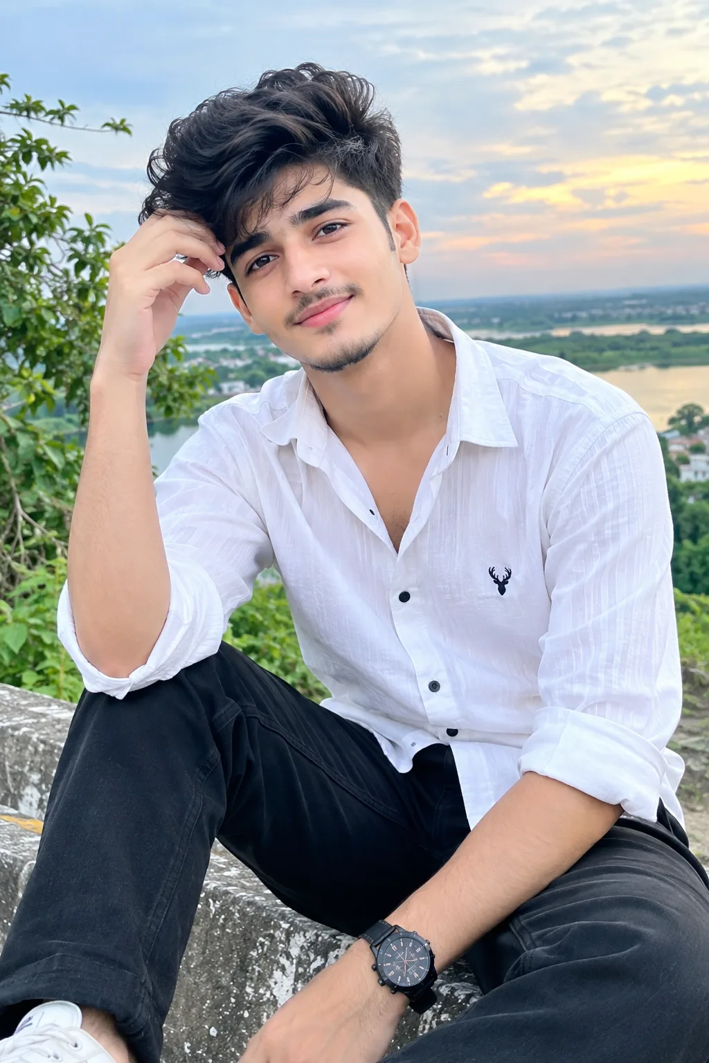 Stylish New Model | White Shirt & Scenic View 🌿