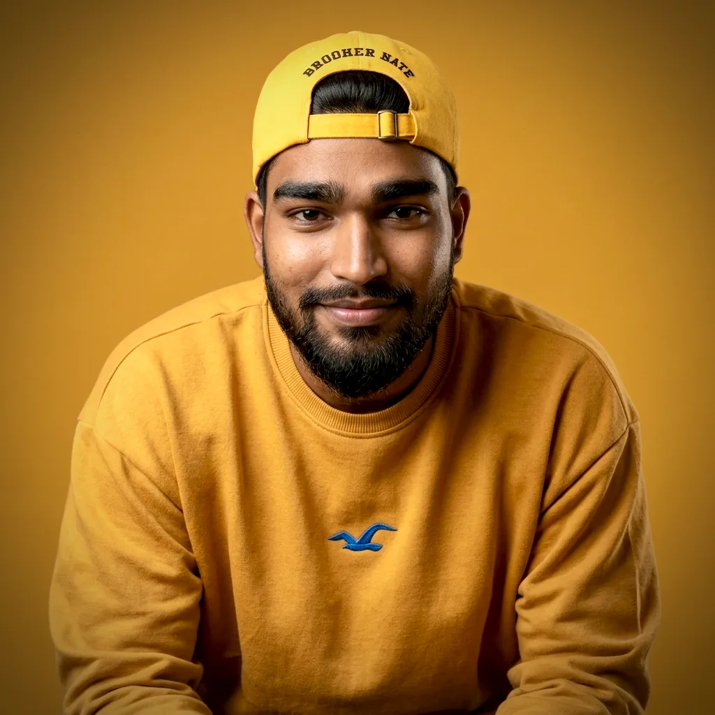 Casual Studio Portrait in Yellow Sweatshirt