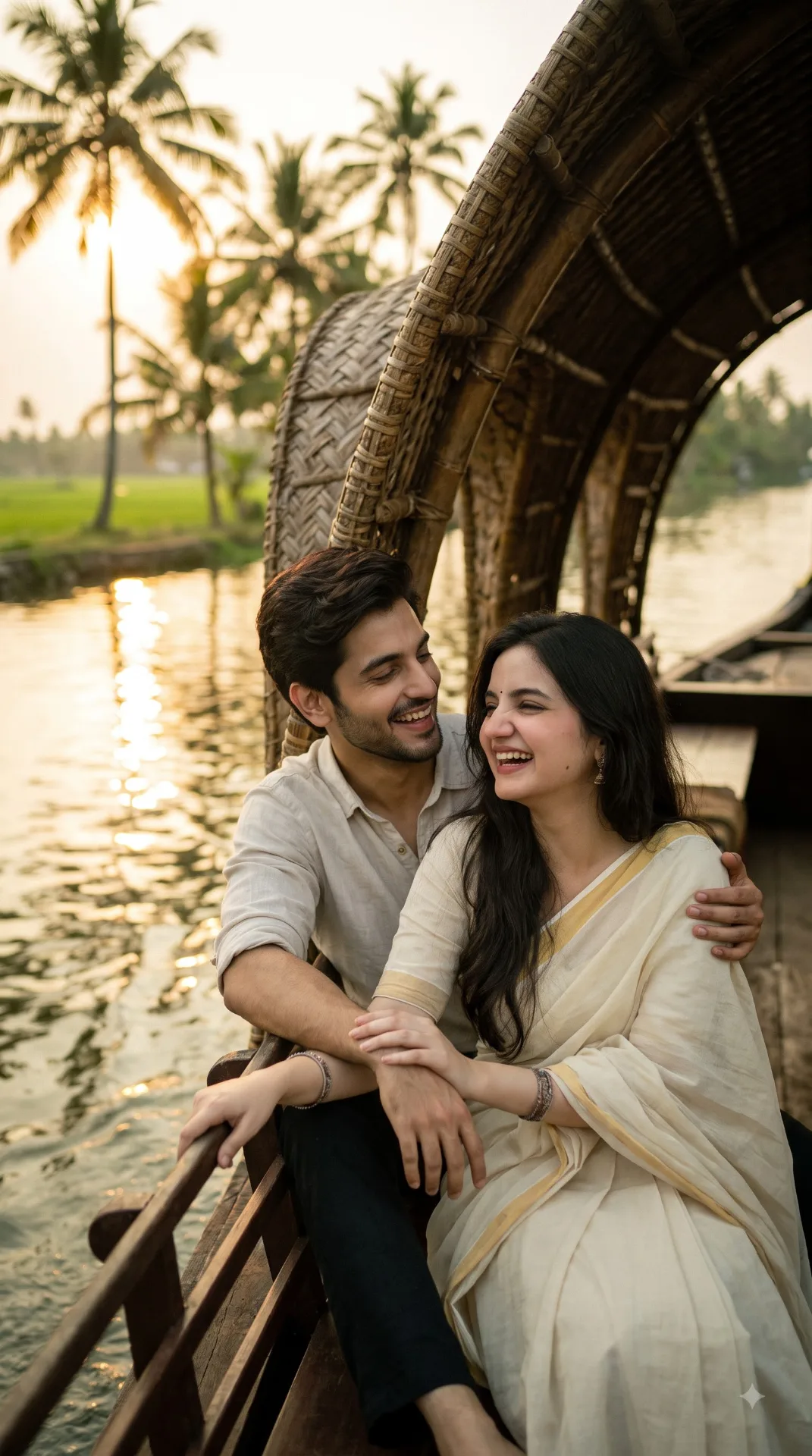 "Kerala Backwaters Houseboat Editorial Couple Portrait"