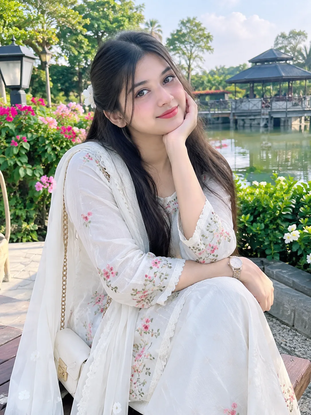 Elegant White Dress in a Beautiful Garden 🌸