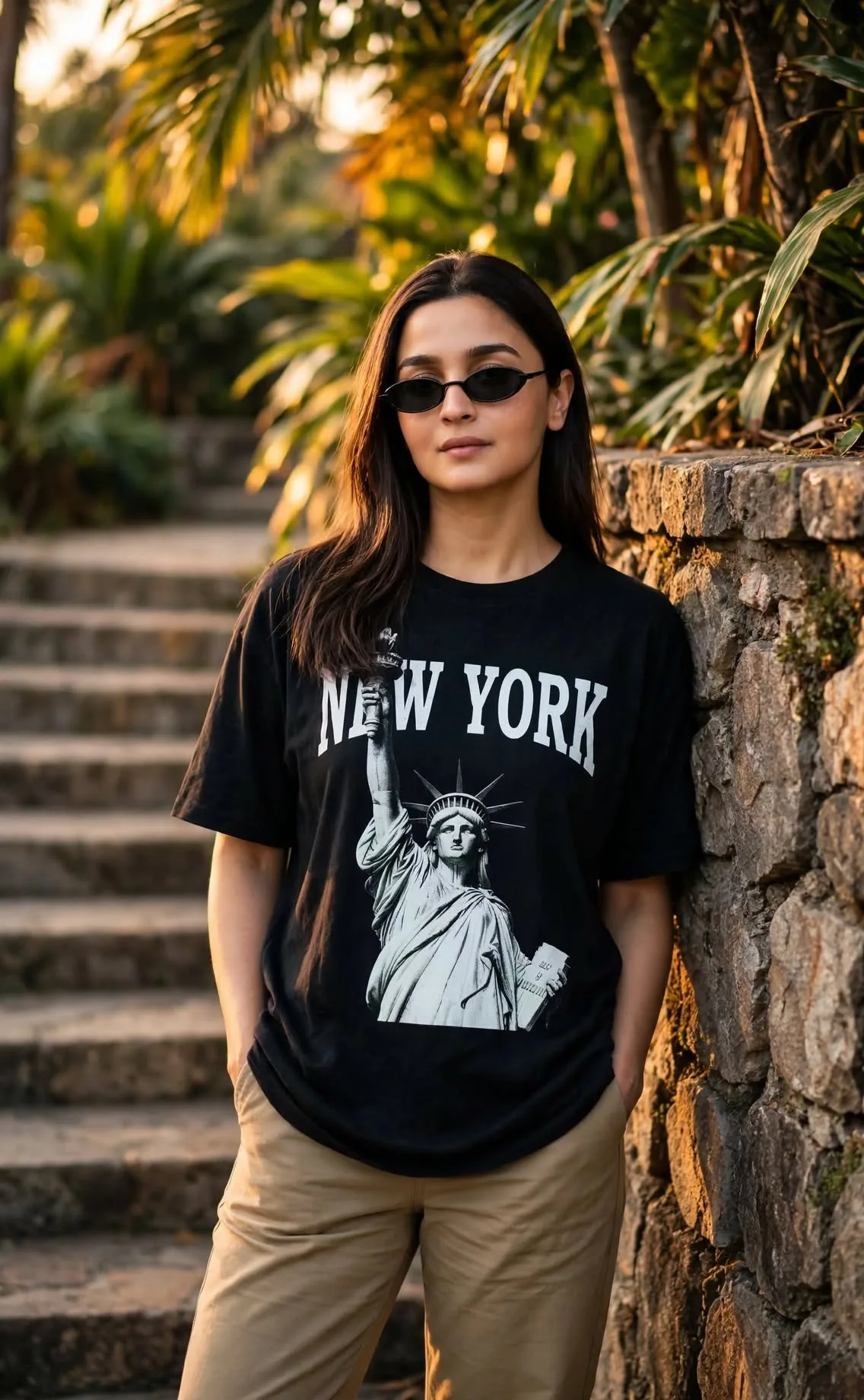 Casual Street Style Portrait - Black New York Tee