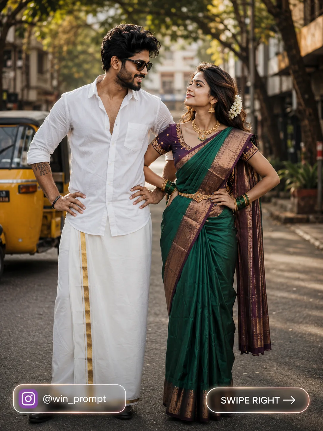 portrait of south asian couple on indian street