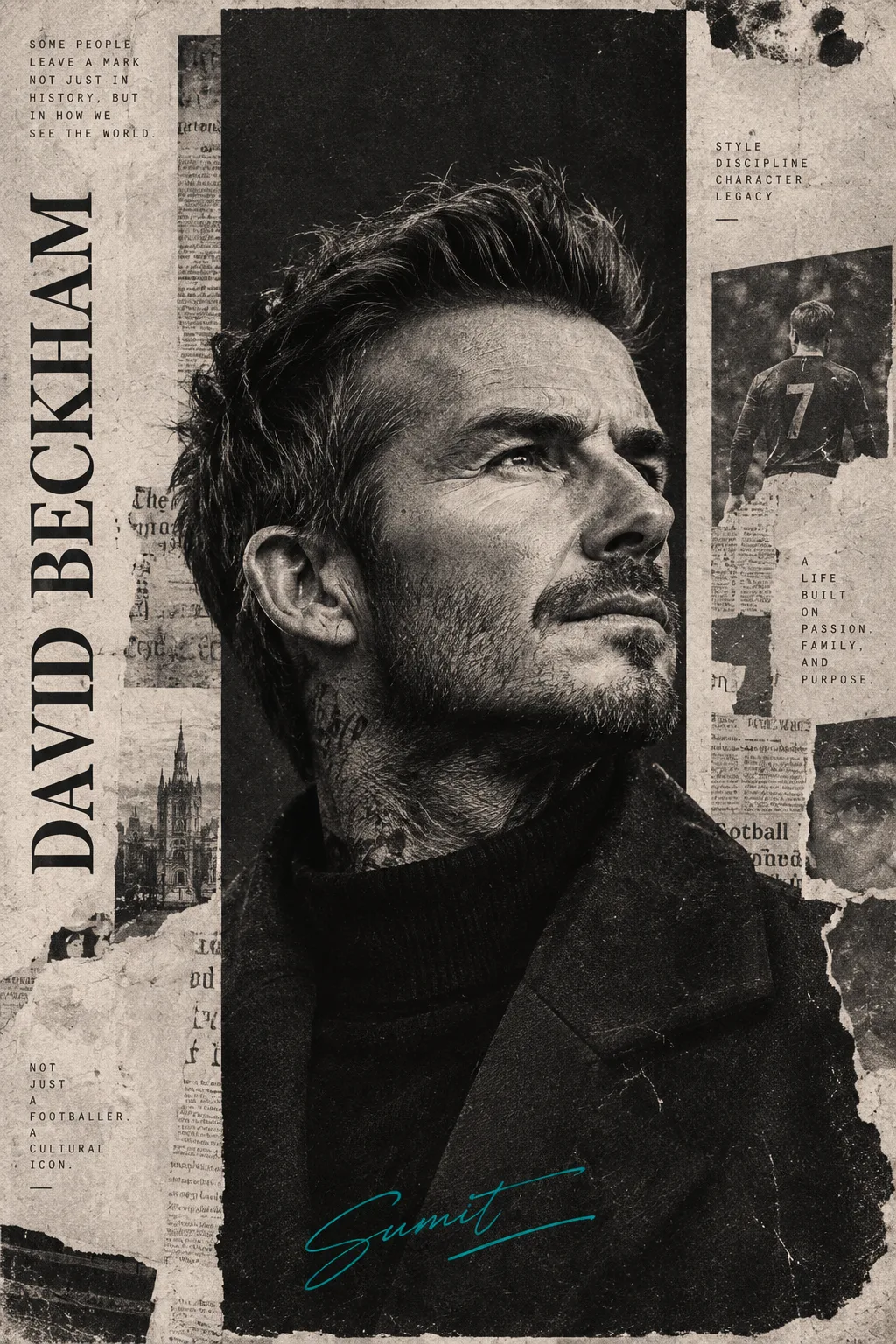 Ultra realistic black and white portrait of David Beckham
