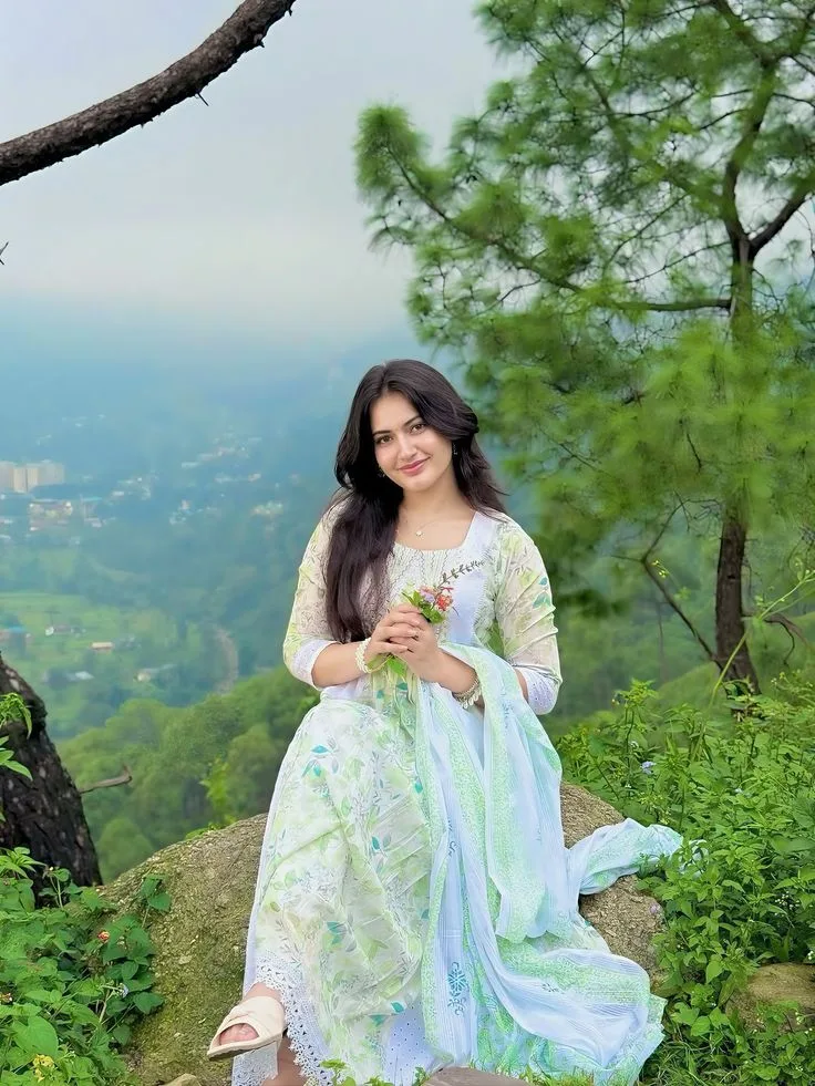 Serene Mountain View – Elegant Pastel Green Traditional Portrait