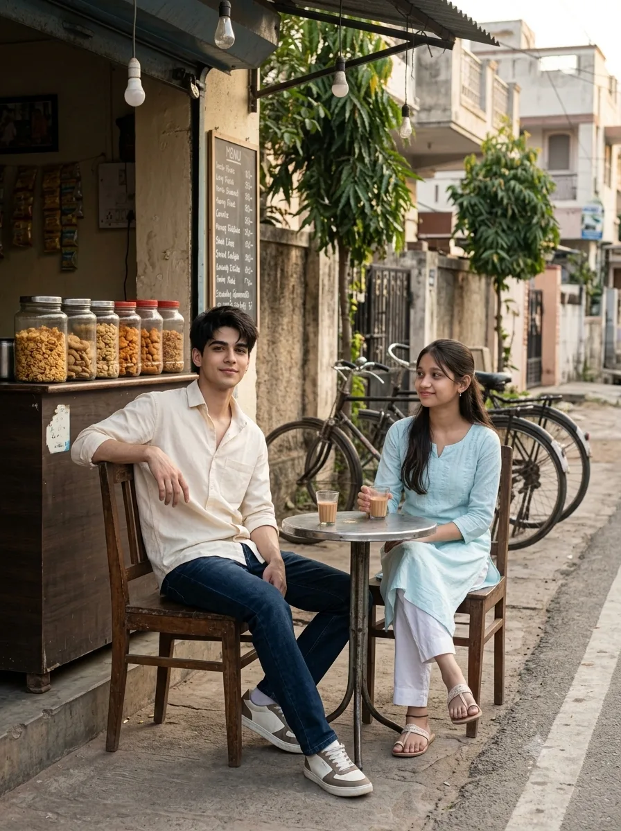 Realistic Boy and Girl at a Quiet Cafe