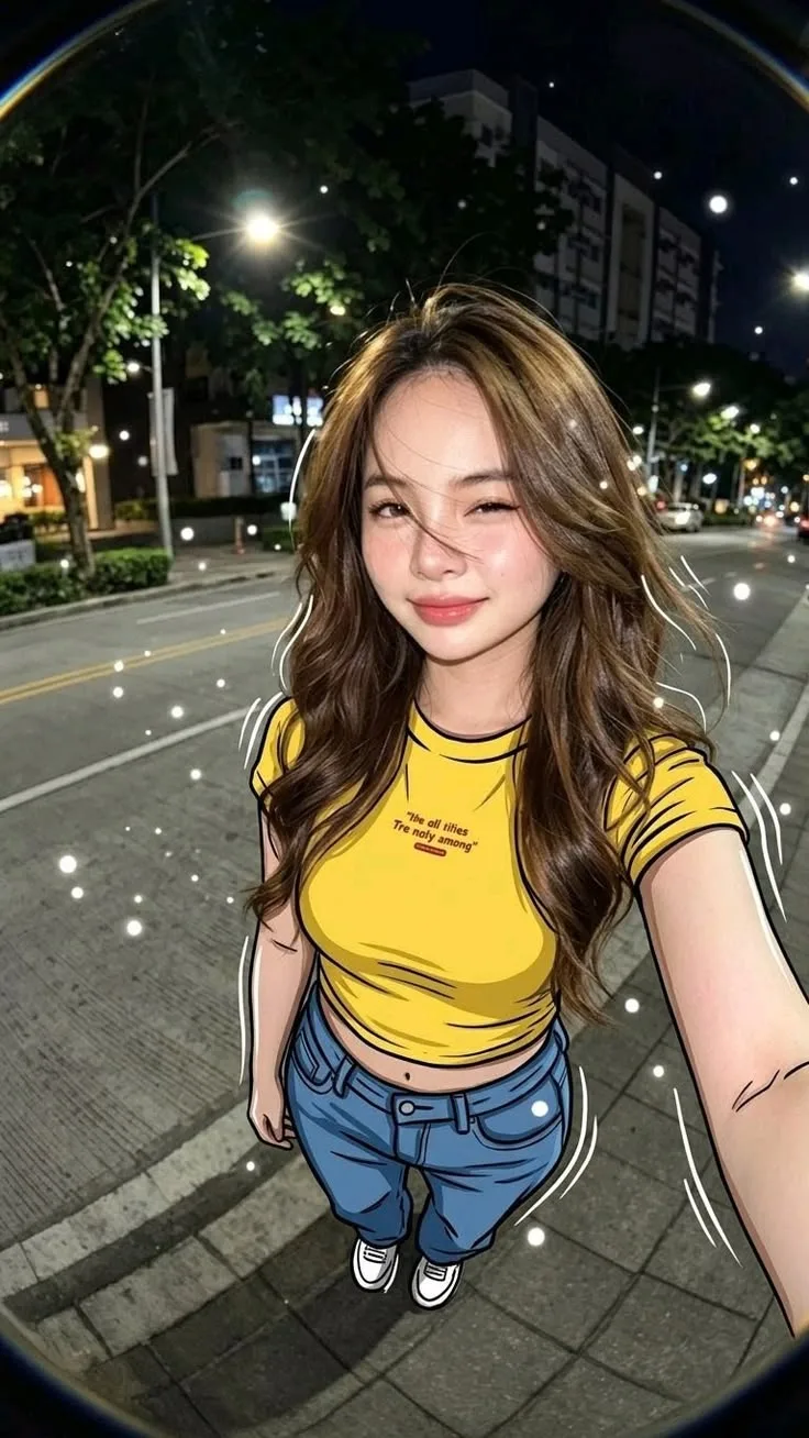 Anime-Style Night Street Selfie ✨🌙