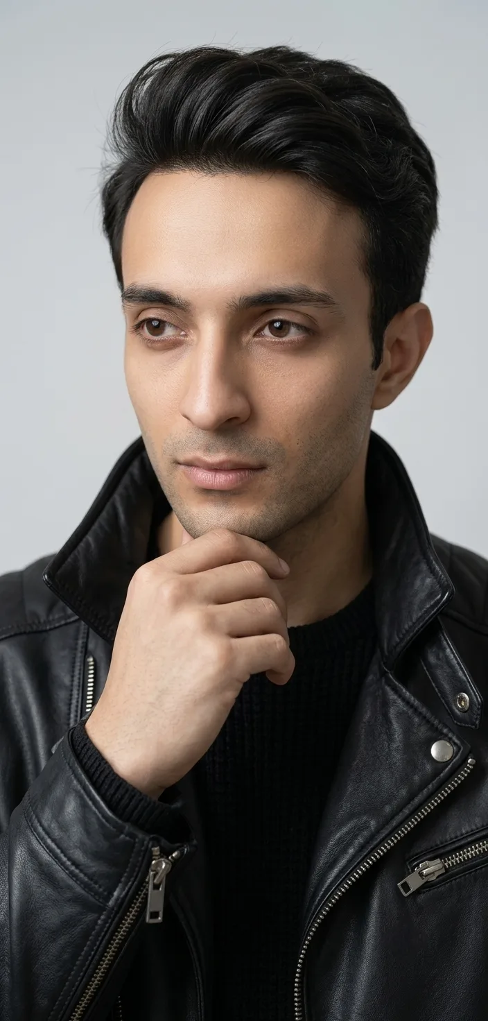 Swept-Back Quiff & Leather -Premium Studio Portrait