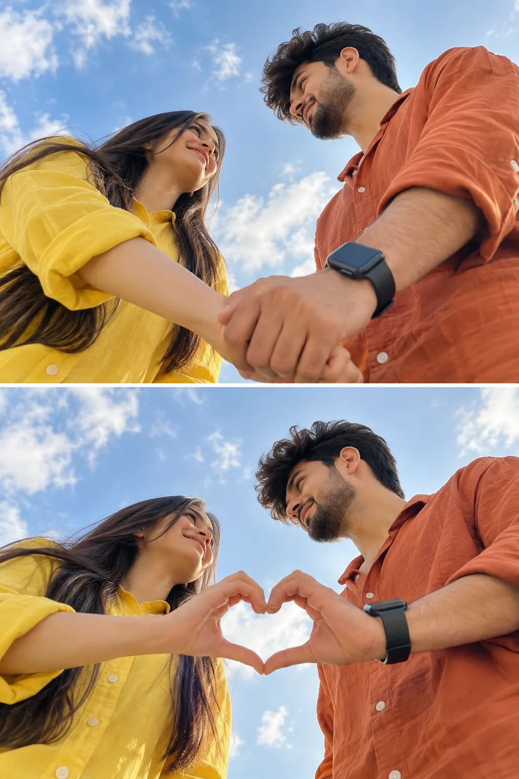 Ultra realistic two panel vertical photo college of a romantic couple