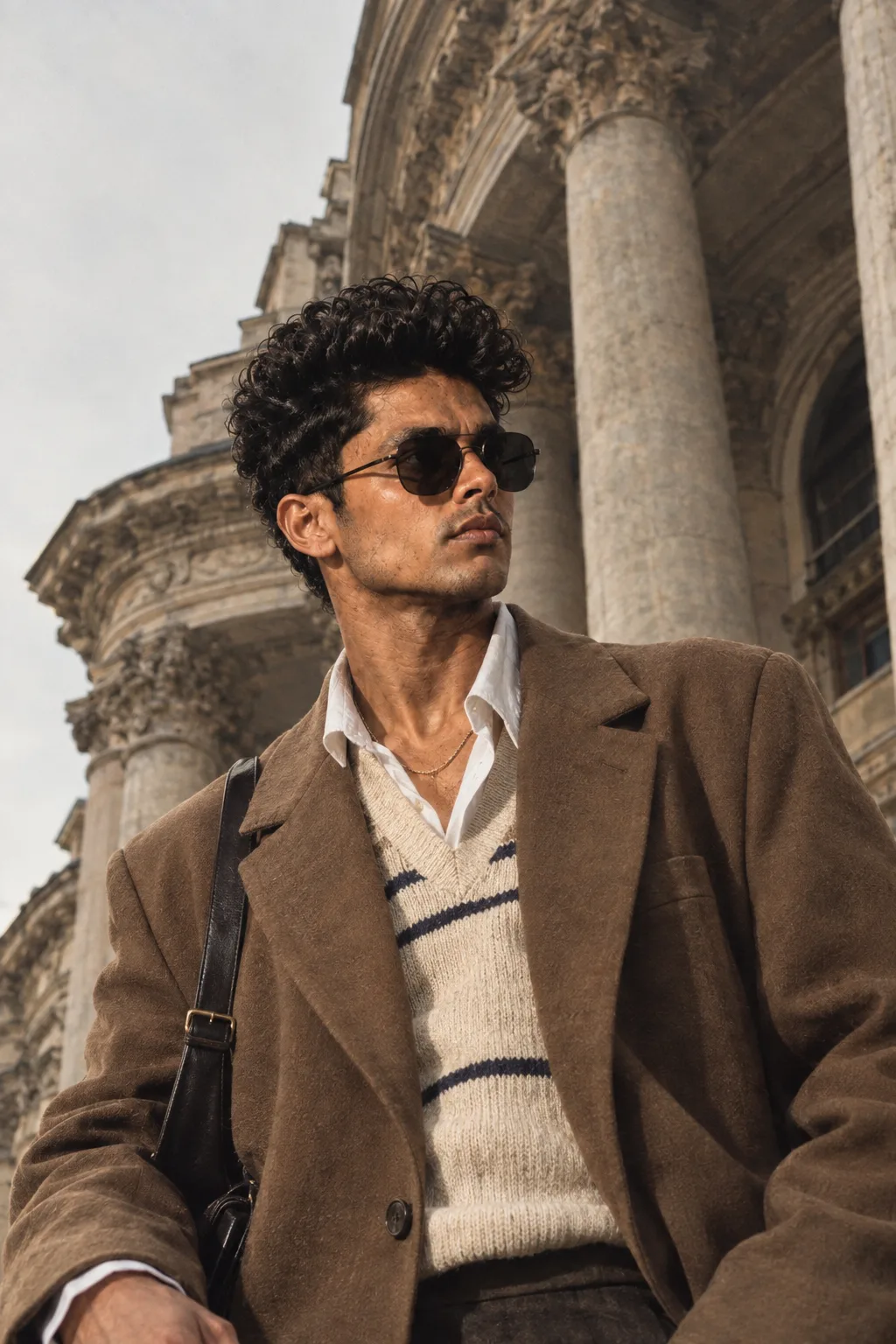 Create a photorealistic cinematic fashion editorial portrait