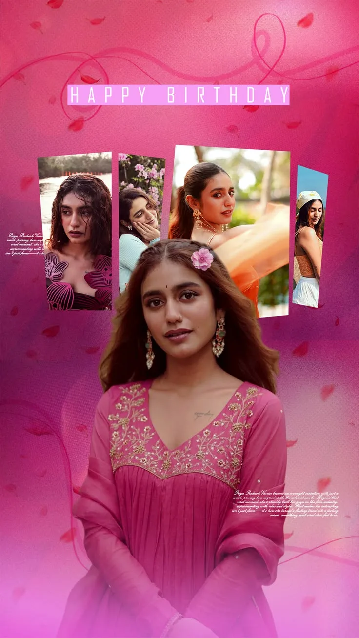 Pink Birthday Poster Collage with Young South Asian Actress