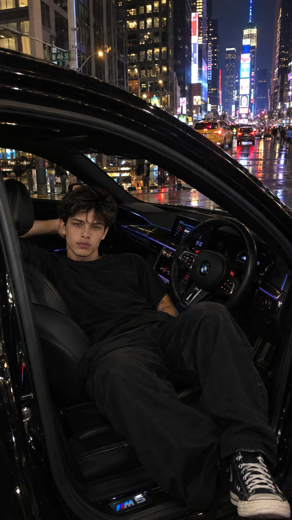 Cinamteic bmw m5 car  night protrait at new York city