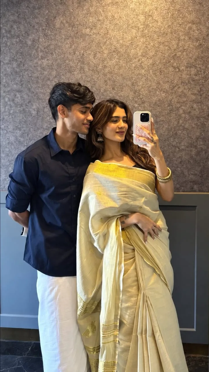 Elegant Traditional Couple Mirror Selfie