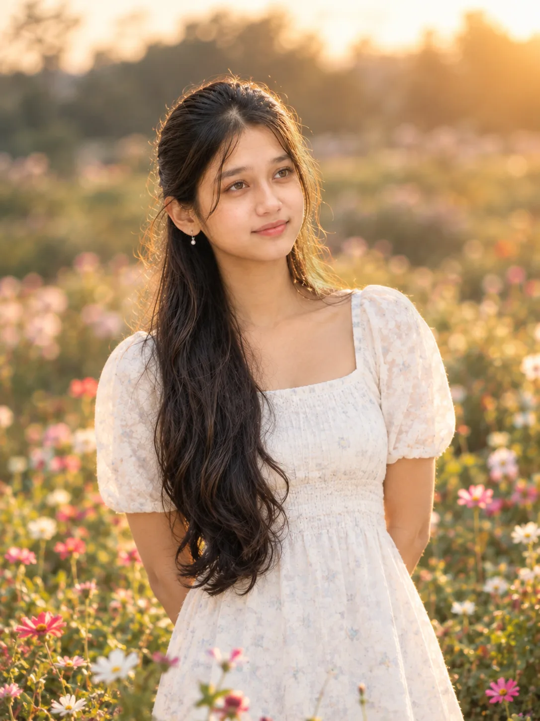 Soft Aesthetic Girl Flower Field