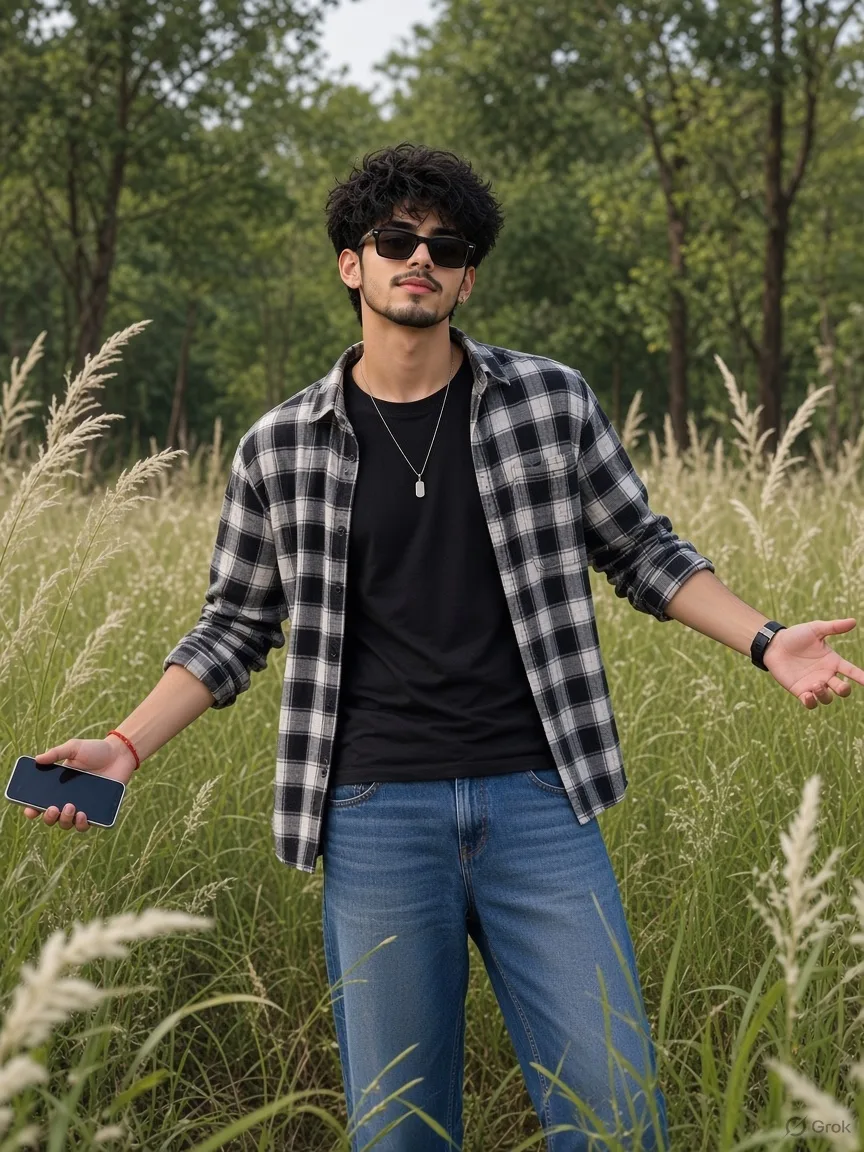 Casual Plaid Shirt Field Portrait