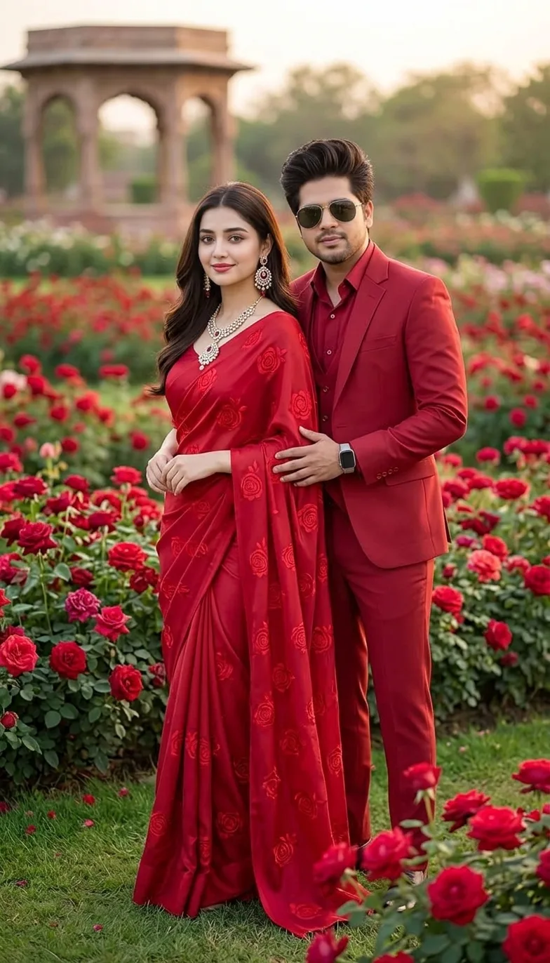 Romantic Red Rose Garden Couple