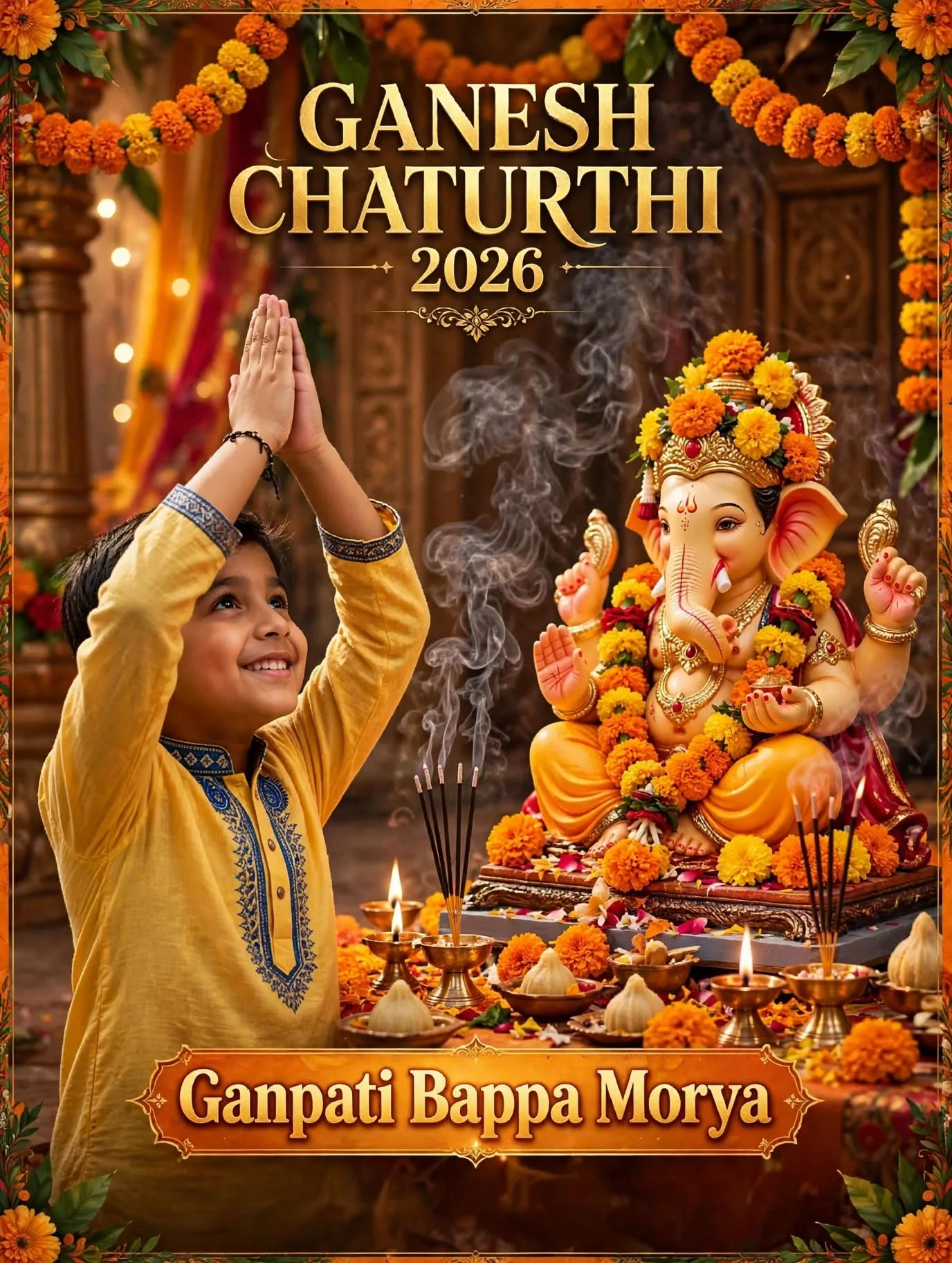 Ganesh Chaturthi 2026 - Ganpati Bappa Morya Festive Poster