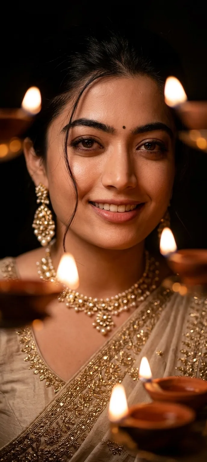 Women’s Portrait — Close-Up — Flickering Diya
